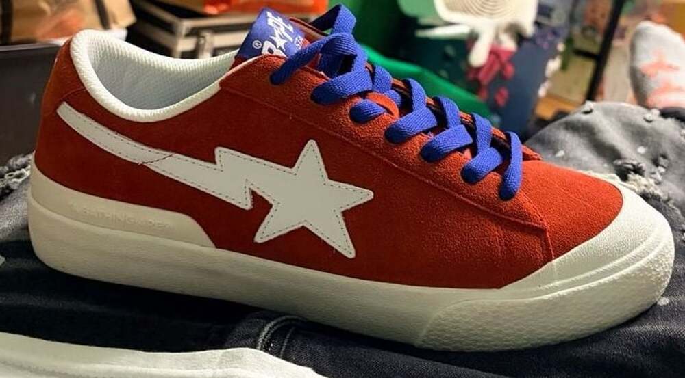 A Bathing Ape Mad Sta Size 10 Red Suede Low Top Sneakers